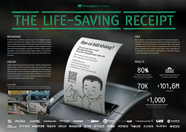 '생명을 지키는 영수증(THE LIFE-SAVING RECEIPT)' 캠페인. ⓒ스파이크스 아시아