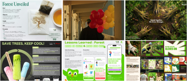 (왼쪽위부터 시계방향) 미디어 골드 수상작품(구본경, 장예린-제일기획), 필름 골드 수상작품(박주영, 이재현-스튜디오좋), 인쇄 골드 수상작품(김민형, 임유빈-HSAD), 디자인 골드 수상작품(김수민, 송민우-스튜디오좋), 디지털 골드 수상작품(김예형, 이영지-제일기획), 마케터 골드 수상작품(김종희, 김진호-빙그레). ⓒ칸라이언즈서울